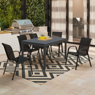 Table de jardin extensible en polywood gris anthracite 135-270cm