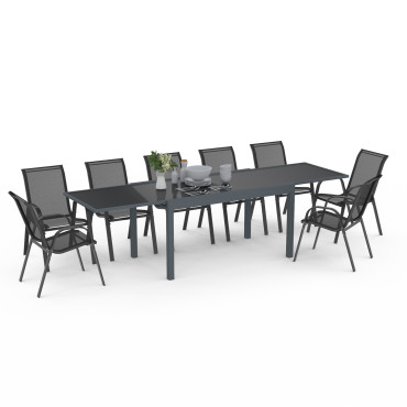 Table de jardin extensible en verre trempé gris foncé 135-270cm