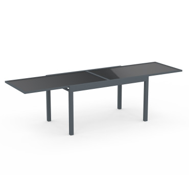 Table de jardin extensible en verre trempé gris foncé 135-270cm