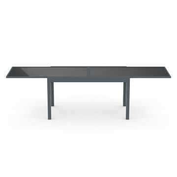 Table de jardin extensible en verre trempé gris foncé 135-270cm