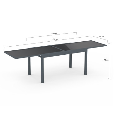 Table de jardin extensible en verre trempé gris foncé 135-270cm