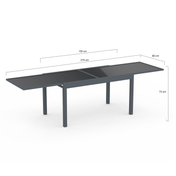 Table de jardin extensible en verre trempé gris foncé 135-270cm