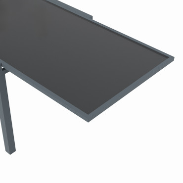 Table de jardin extensible en verre trempé gris foncé 135-270cm