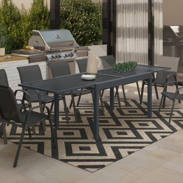 Table de jardin extensible en verre trempé gris foncé 135-270cm