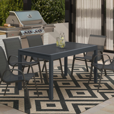 Table de jardin extensible en verre trempé gris foncé 135-270cm