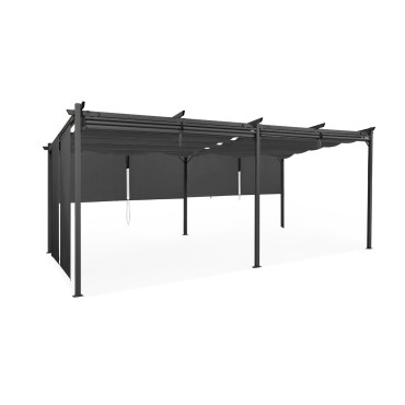 Pergola Marina en acier avec toit rétractable et 6 stores gris 3x6m