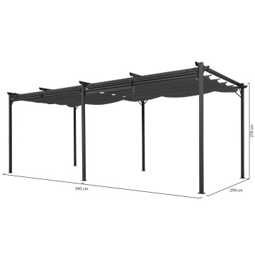 Pergola Marina en acier avec toit rétractable et 6 stores gris 3x6m