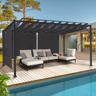 Pergola Venice toit lames orientables et 4 stores gris 3x4m