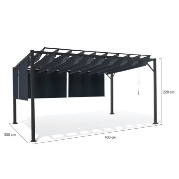 Pergola Venice toit lames orientables et 4 stores gris 3x4m