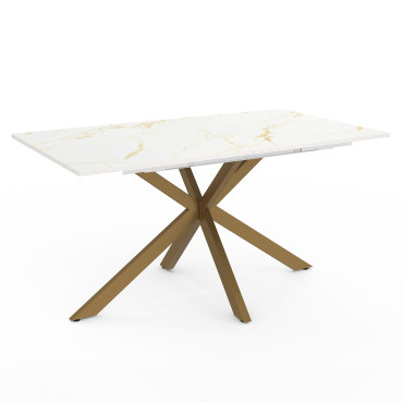 Table repas extensible Glam 160-200cm plateau effet marbre et pieds croisés