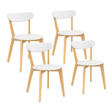 Chaises Frida assise blanche et pieds bois