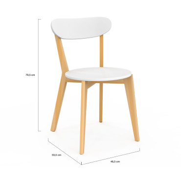 Chaises Frida assise blanche et pieds bois