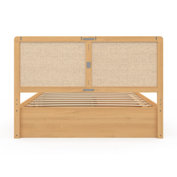 Lit Eve avec sommier, tête de lit et rangement en cannage 140x190cm