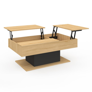 Table basse Tania avec double plateau relevable bois et pieds noir