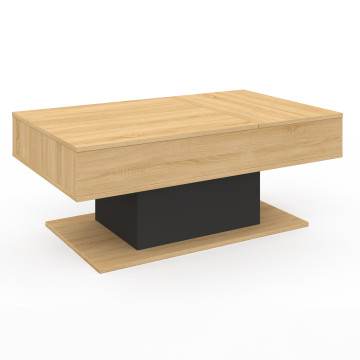 Table basse Tania avec double plateau relevable bois et pieds noir