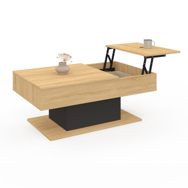 Table basse Tania avec double plateau relevable bois et pieds noir