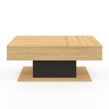 Table basse Tania avec double plateau relevable bois et pieds noir