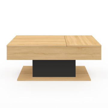 Table basse Tania avec double plateau relevable bois et pieds noir