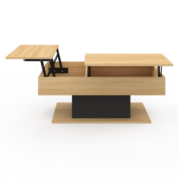 Table basse Tania avec double plateau relevable bois et pieds noir