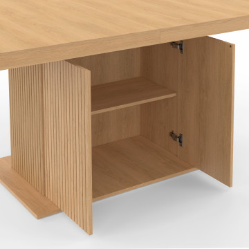 Table repas extensible Albane 160-200cm bois pieds effet tasseaux avec rangement intégré