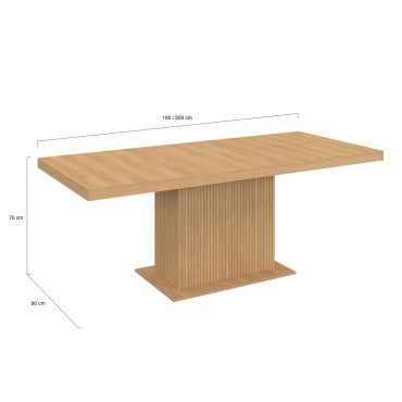 Table repas extensible Albane 160-200cm bois pieds effet tasseaux avec rangement intégré