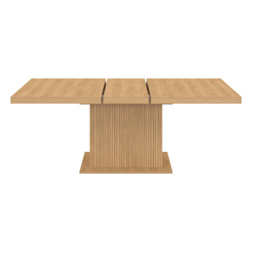 Table repas extensible Albane 160-200cm bois pieds effet tasseaux avec rangement intégré