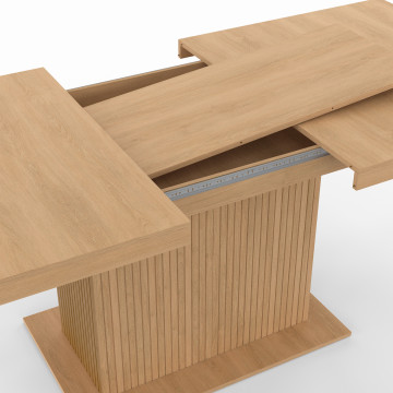 Table repas extensible Albane 160-200cm bois pieds effet tasseaux avec rangement intégré