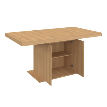 Table repas extensible Albane 160-200cm bois pieds effet tasseaux avec rangement intégré