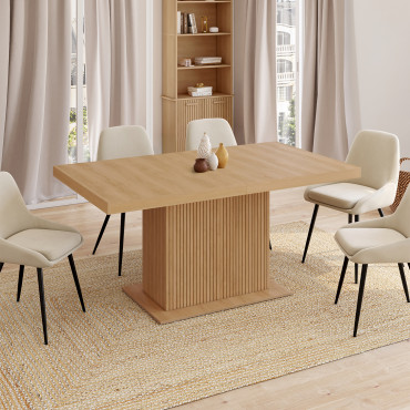 Table repas extensible Albane 160-200cm bois pieds effet tasseaux avec rangement intégré