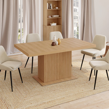 Table repas extensible Albane 160-200cm bois pieds effet tasseaux avec rangement intégré