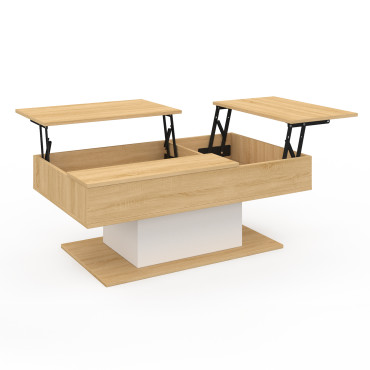 Table basse Tania avec double plateau relevable bois et pieds noir