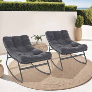 Fauteuils de jardin à bascule avec coussin gris - lot de 2