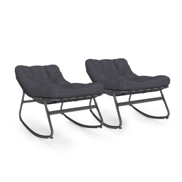 Fauteuils de jardin à bascule avec coussin gris - lot de 2