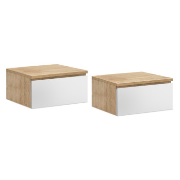 Tables de chevet suspendues Tom 1 tiroir bois et blanc - lot de 2