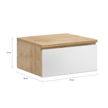 Tables de chevet suspendues Tom 1 tiroir bois et blanc - lot de 2