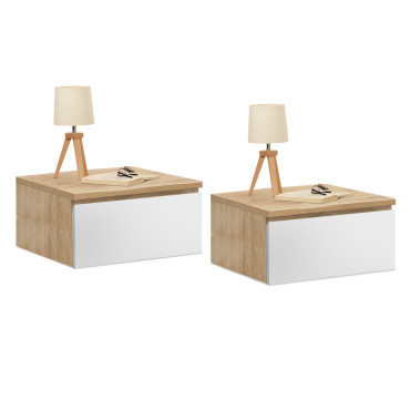 Tables de chevet suspendues Tom 1 tiroir bois et blanc - lot de 2