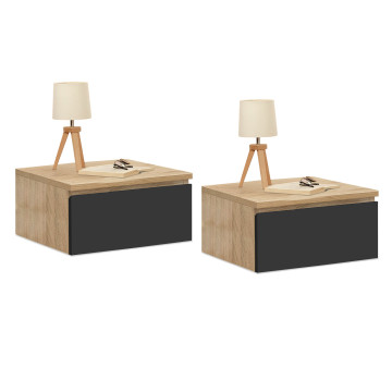 Tables de chevet suspendues Tom 1 tiroir bois et noir - lot de 2