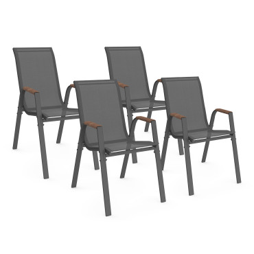 Chaises de jardin Ozéa en textilène et rotin - lot de 4