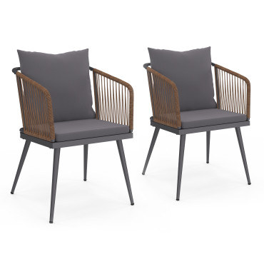 Chaises de jardin Florida en osier avec coussins - lot de 2