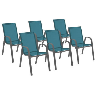 Chaises de jardin empilables en textilène bleu - lot de 6