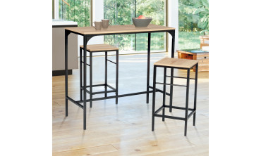 Table haute repas Memphis  95cm + 2 tabourets