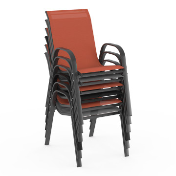 Ensemble repas Minorca 8 places en textilène et verre trempé gris, noir et terracotta