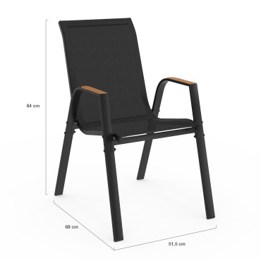 Ensemble repas Timbia 10 places noir et verre trempé effet bois