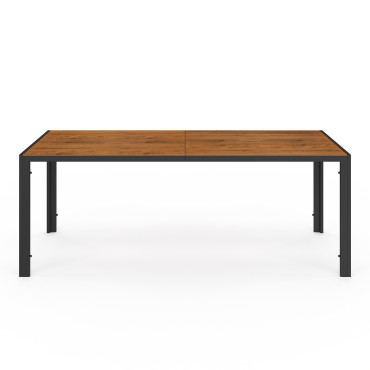 Ensemble repas Timbia 8 places noir et verre trempé effet bois