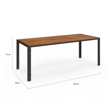 Ensemble repas Timbia 8 places noir et verre trempé effet bois