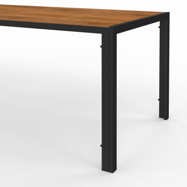 Ensemble repas Timbia 8 places noir et verre trempé effet bois