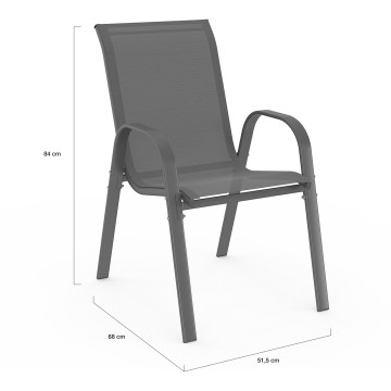Ensemble repas Minorca 4 places en textilène et verre trempé gris anthracite
