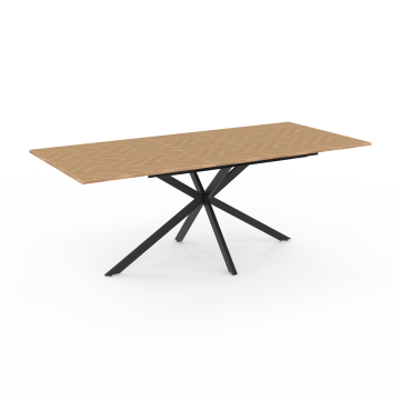 Table repas Spider plateau extensible 160-200cm effet chevron et pieds croisés noirs