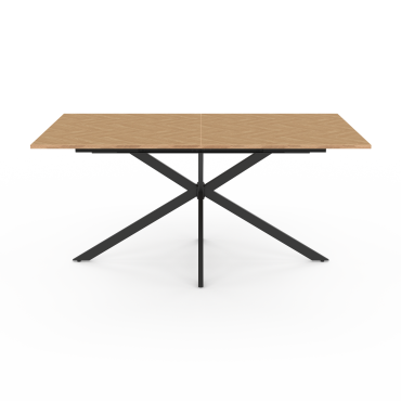 Table repas Spider plateau extensible 160-200cm effet chevron et pieds croisés noirs