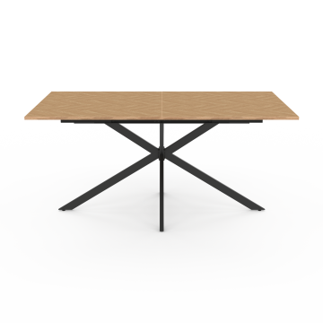 Table repas Spider plateau extensible 160-200cm effet chevron et pieds croisés noirs